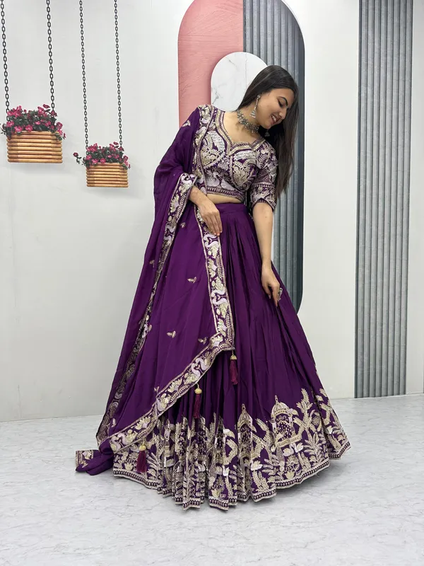 Purple_Embroidered_Lehenga_Choli_Set_For_Women