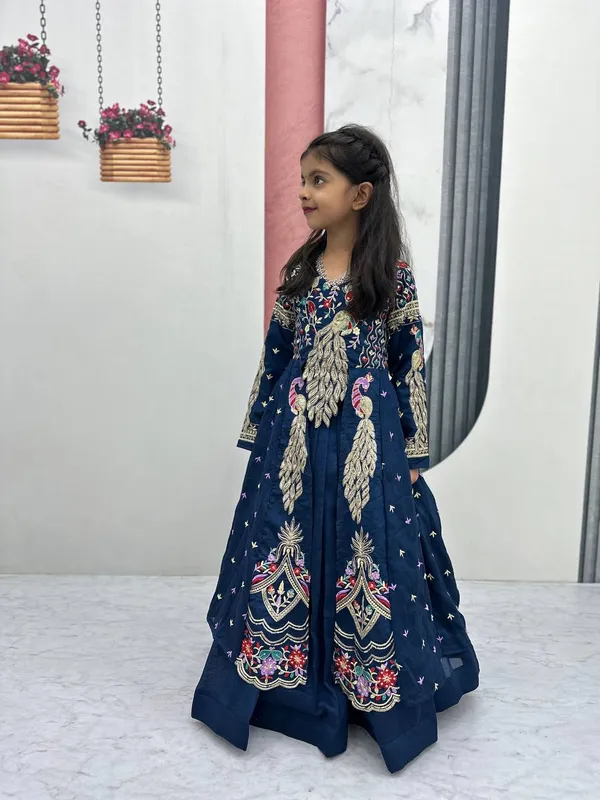 Navy_Embellished_Anarkali_Dress_For_Girls