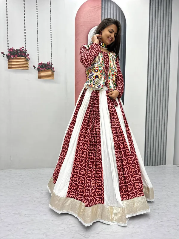 Maroon_Printed_Lehenga_Choli_Set_For_Women