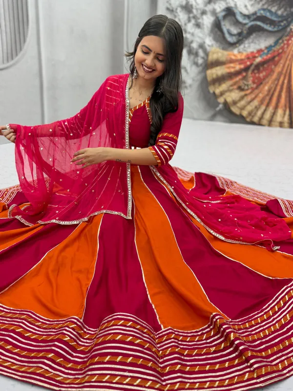 Magenta_And_Orange_Flared_Anarkali_Suit_Set_For_Women