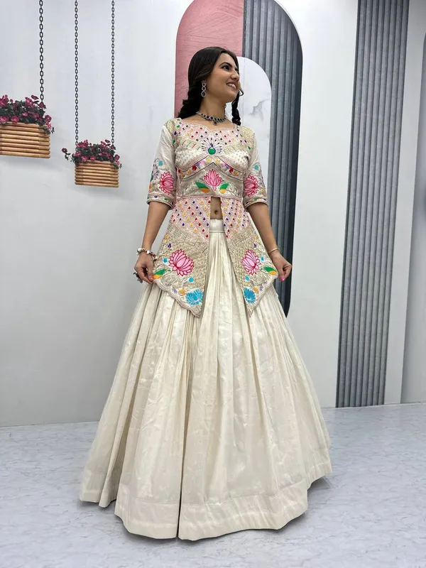 Cream_Embroidered_Flared_Lehenga_Choli_For_Women