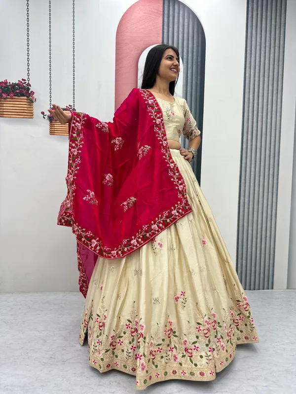 Cream_Embroidered_Lehenga_Choli_Set_For_Women
