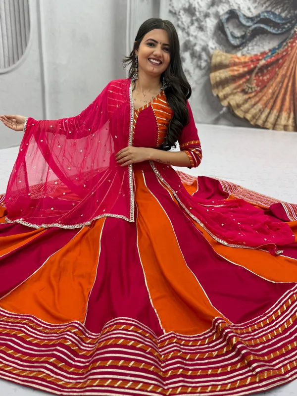 Magenta_And_Orange_Flared_Anarkali_Suit_Set_For_Women