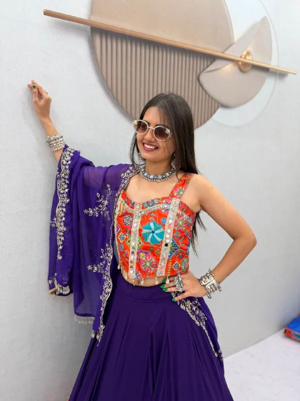 Purple_Embroidered_Flared_Lehenga_Choli_Set_For_Women