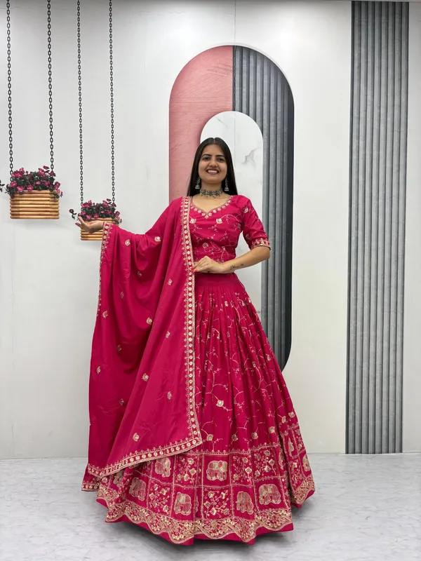 Pink_Embroidered_Lehenga_Choli_Set_For_Women
