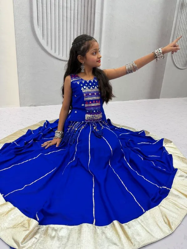 Blue_Embellished_Lehenga_Set_For_Girls