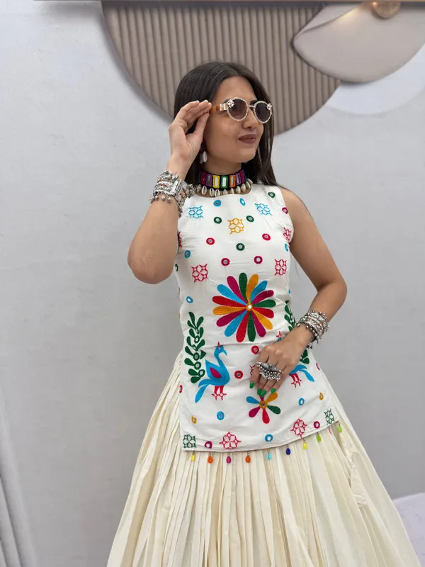 White_Multicolor_Embroidered_Lehenga_Choli_For_Women