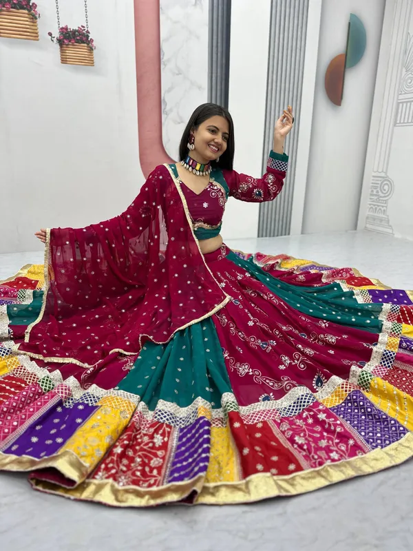 Maroon_Teal_Embellished_Lehenga_Choli_For_Women