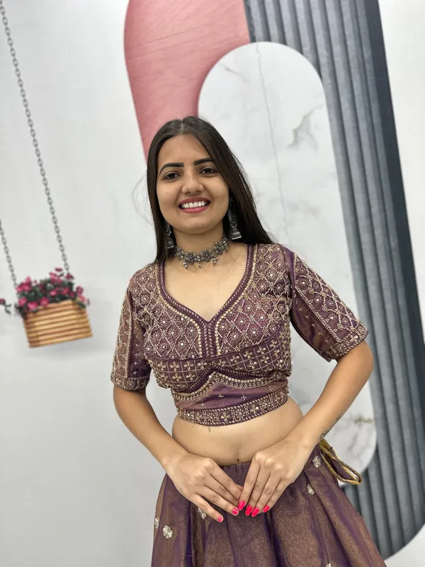 Brown_Embroidered_Lehenga_Choli_Set_For_Women