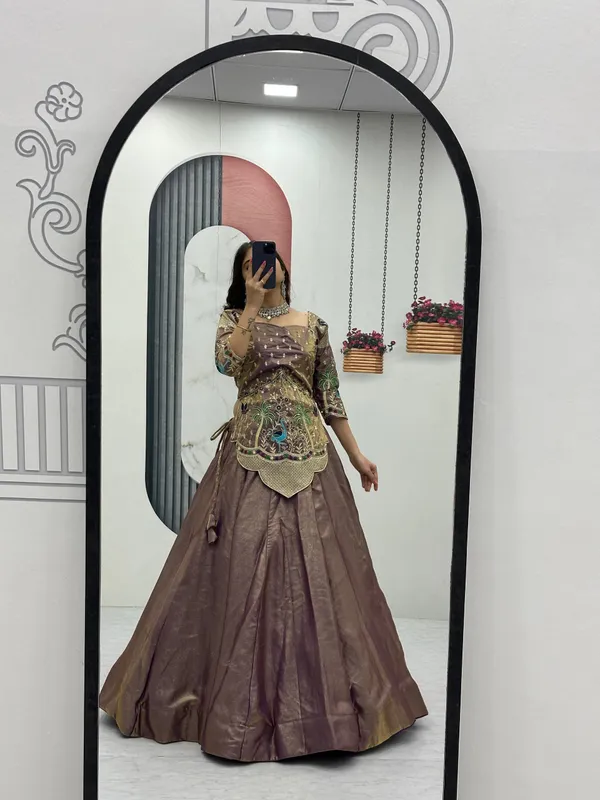 Brown_Embellished_Flared_Lehenga_Choli_For_Women