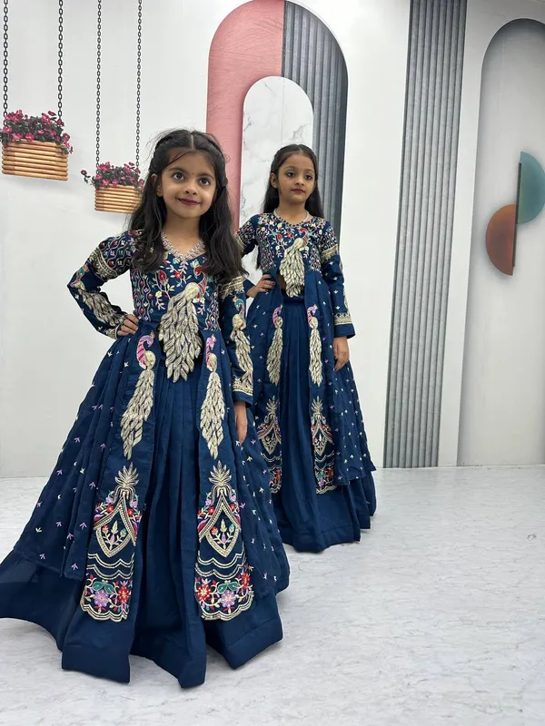 Navy_Embellished_Anarkali_Dress_For_Girls