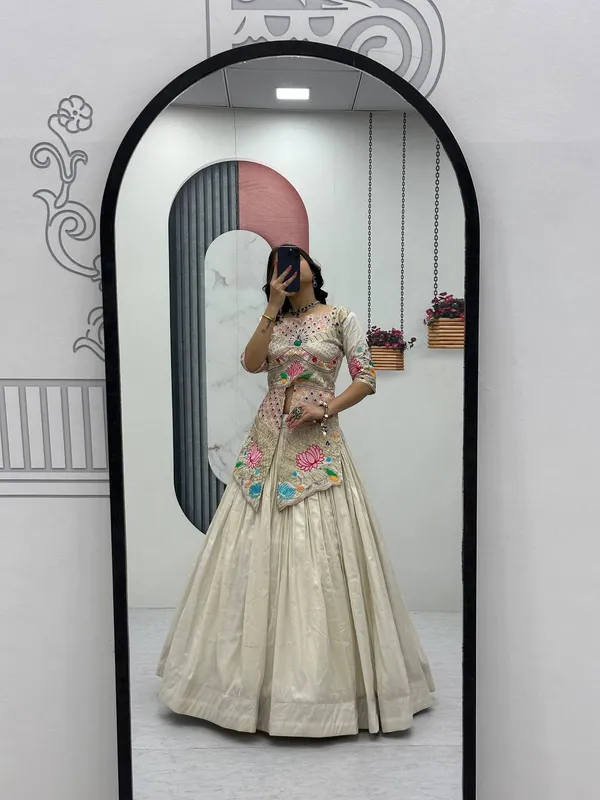 Cream_Embroidered_Flared_Lehenga_Choli_For_Women