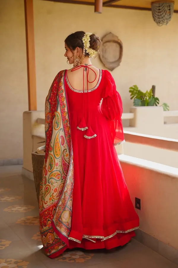 Red_Anarkali_Kurta_Set_With_Printed_Dupatta_For_Women