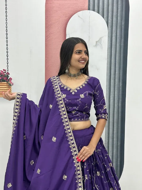Purple_Embroidered_Lehenga_Choli_Set_For_Women