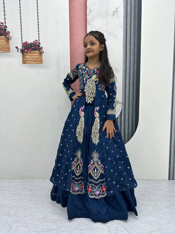 Navy_Embellished_Anarkali_Dress_For_Girls