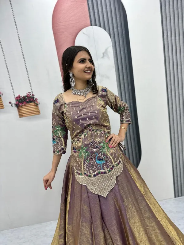 Brown_Embellished_Flared_Lehenga_Choli_For_Women