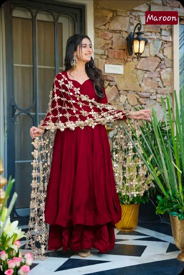 Maroon_Anarkali_Suit_Set_With_Dupatta_For_Women