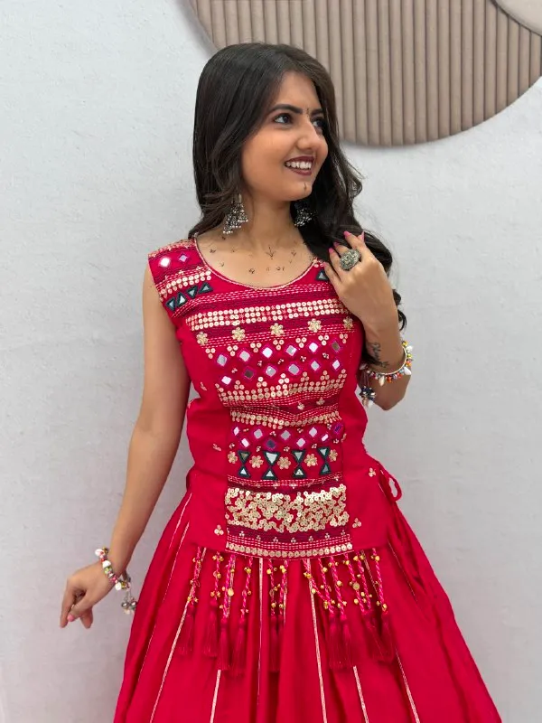 Red_Embroidered_Flared_Lehenga_Choli_Set_For_Women