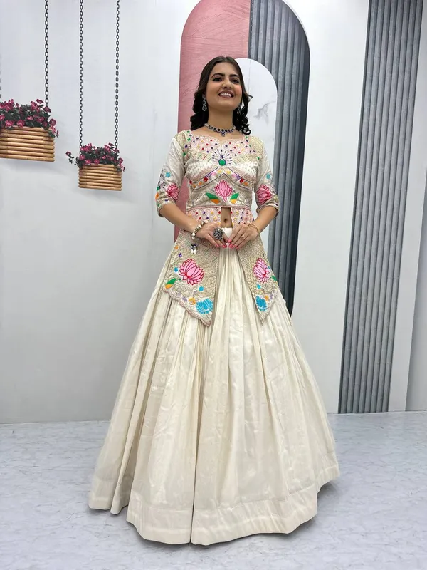 Cream_Embroidered_Flared_Lehenga_Choli_For_Women