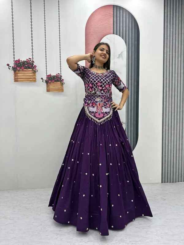 Purple_Embroidered_Lehenga_Choli_Set_For_Women