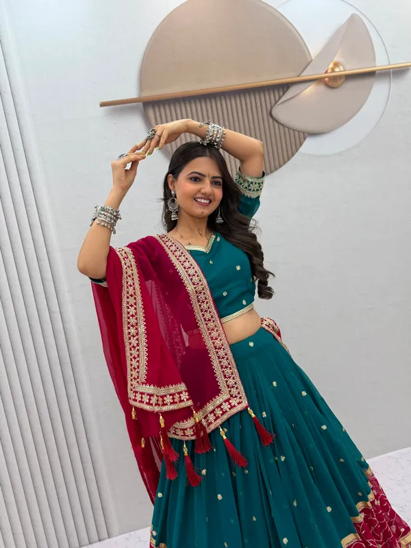 Teal_Embroidered_Lehenga_Choli_For_Women