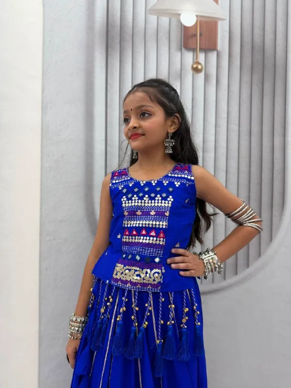 Blue_Embellished_Lehenga_Set_For_Girls