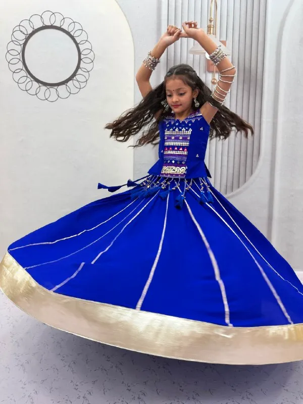 Blue_Embellished_Lehenga_Set_For_Girls