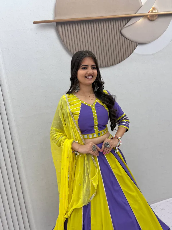 Yellow_Navy_Blue_Flared_Lehenga_Choli_Set_For_Women