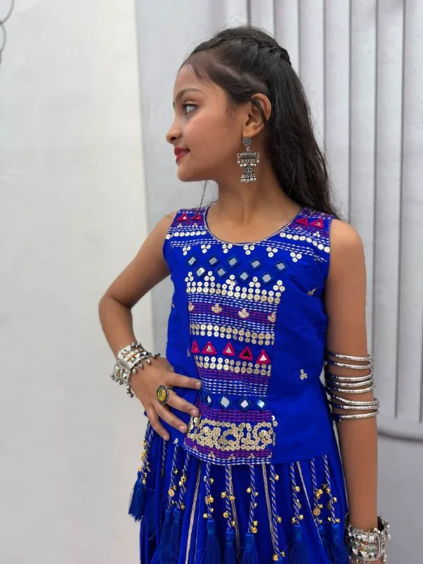 Blue_Embellished_Lehenga_Set_For_Girls