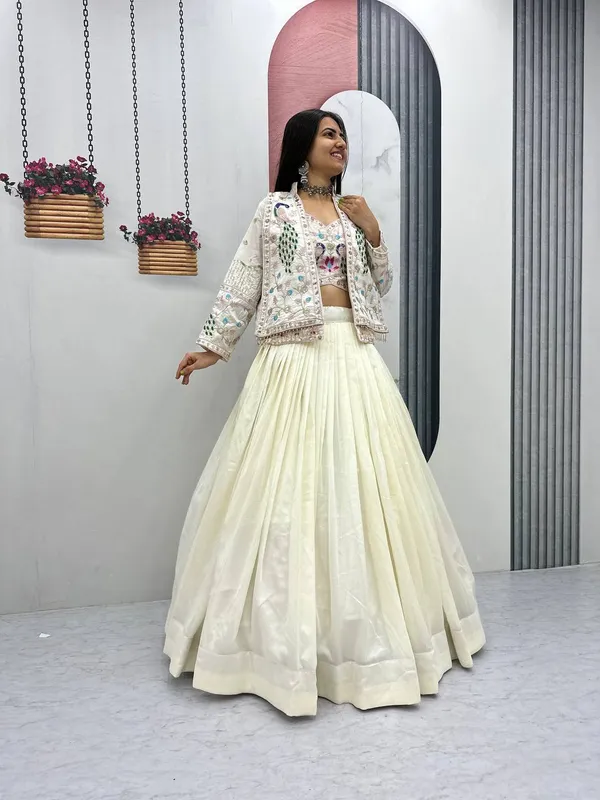 Cream_Embroidered_Jacket_Style_Lehenga_Choli_Set_For_Women