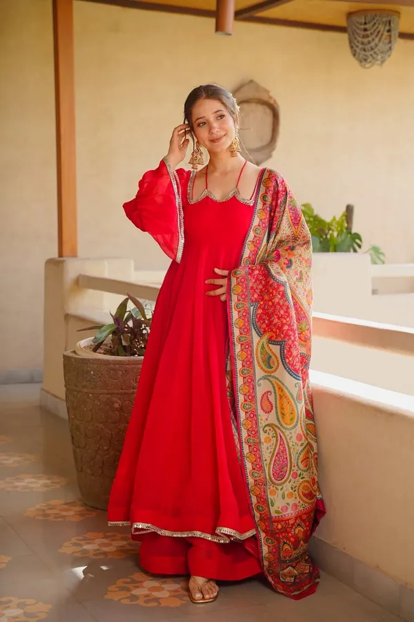 Red_Anarkali_Kurta_Set_With_Printed_Dupatta_For_Women