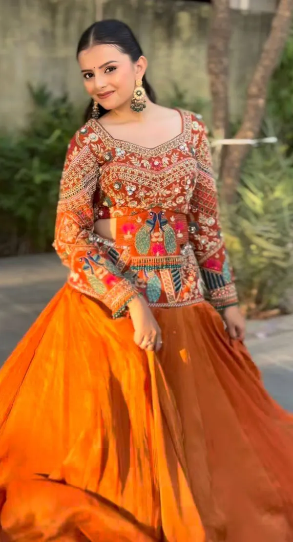 Orange_Embroidered_Flared_Lehenga_Choli_For_Women