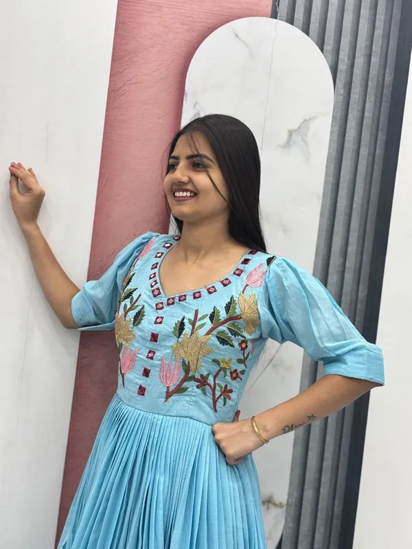 Blue_Embroidered_Flared_Dress_For_Women