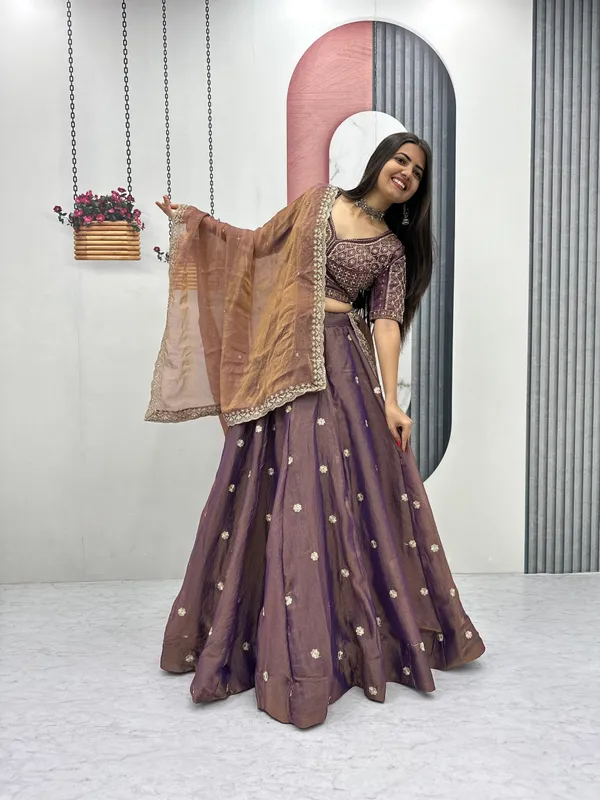 Brown_Embroidered_Lehenga_Choli_Set_For_Women