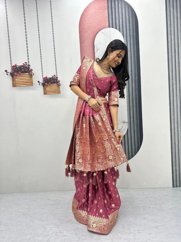 Maroon_Ethnic_Draped_Lehenga_Saree_For_Women