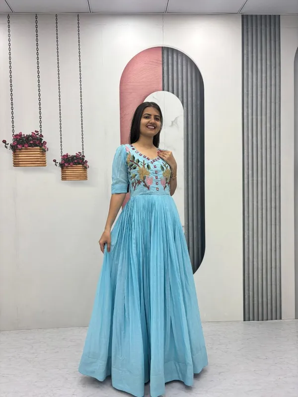 Blue_Embroidered_Flared_Dress_For_Women