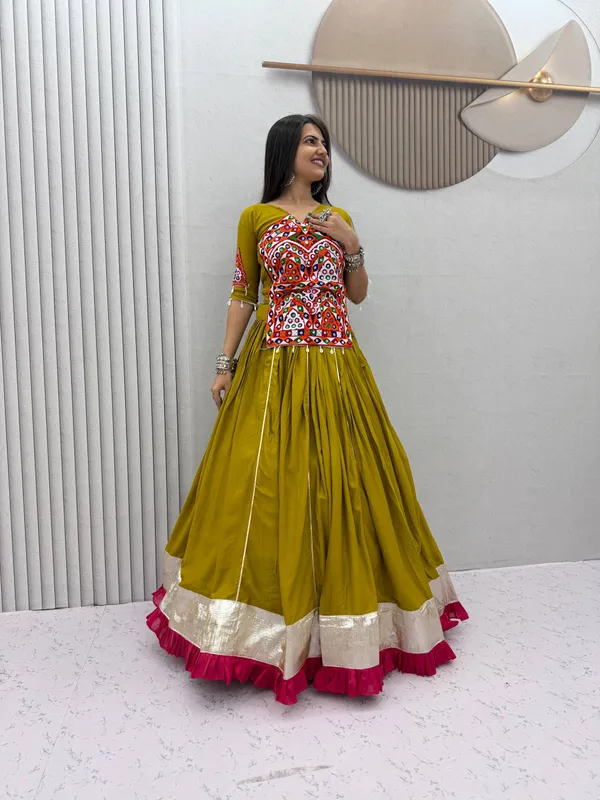 Olive_Green_Printed_Lehenga_Choli_For_Women