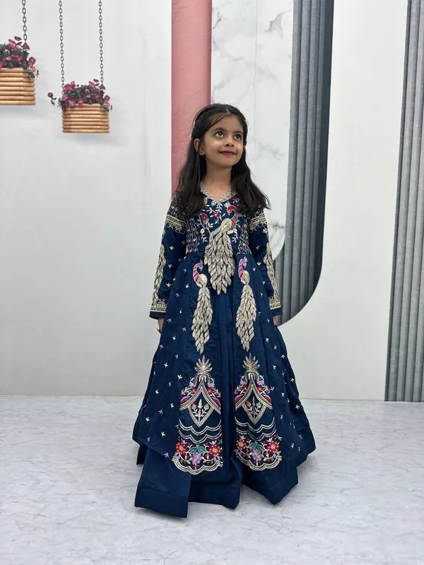 Navy_Embellished_Anarkali_Dress_For_Girls