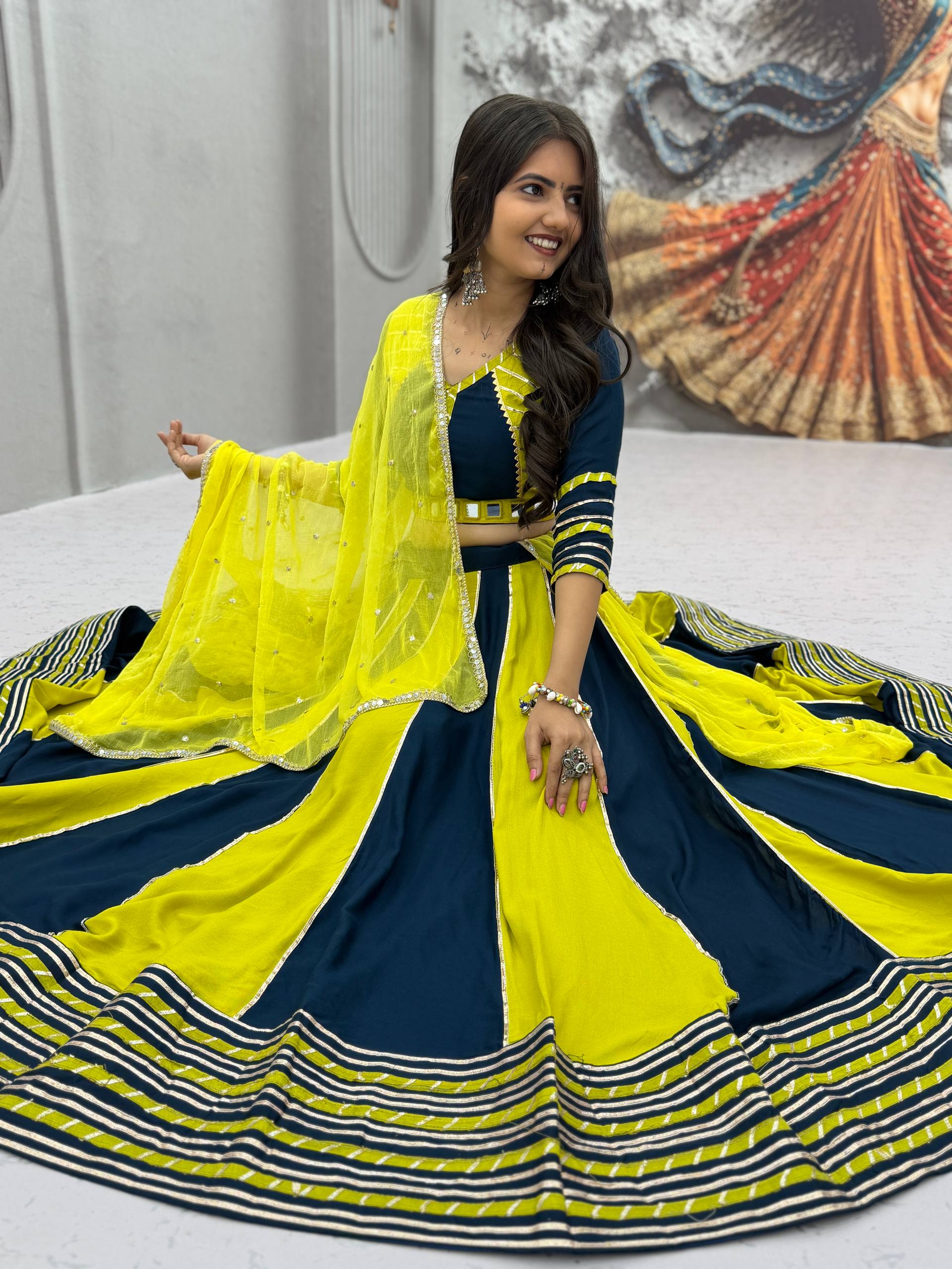 Yellow_Navy_Blue_Flared_Lehenga_Choli_Set_For_Women