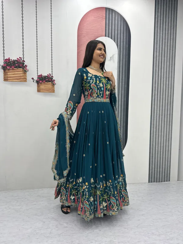 Teal_Embroidered_Anarkali_Suit_For_Women