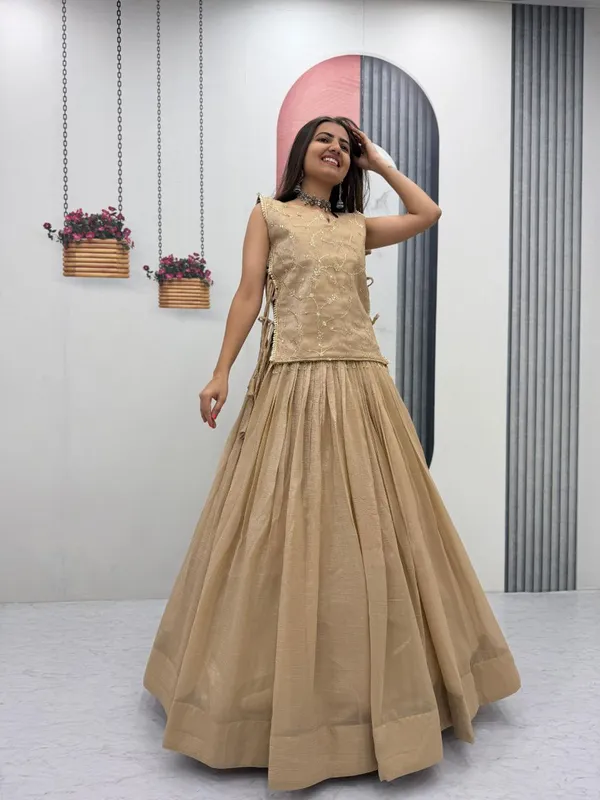 Beige_Embroidered_Flared_Lehenga_Set_For_Women