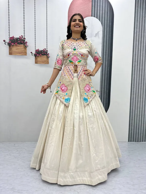 Cream_Embroidered_Flared_Lehenga_Choli_For_Women