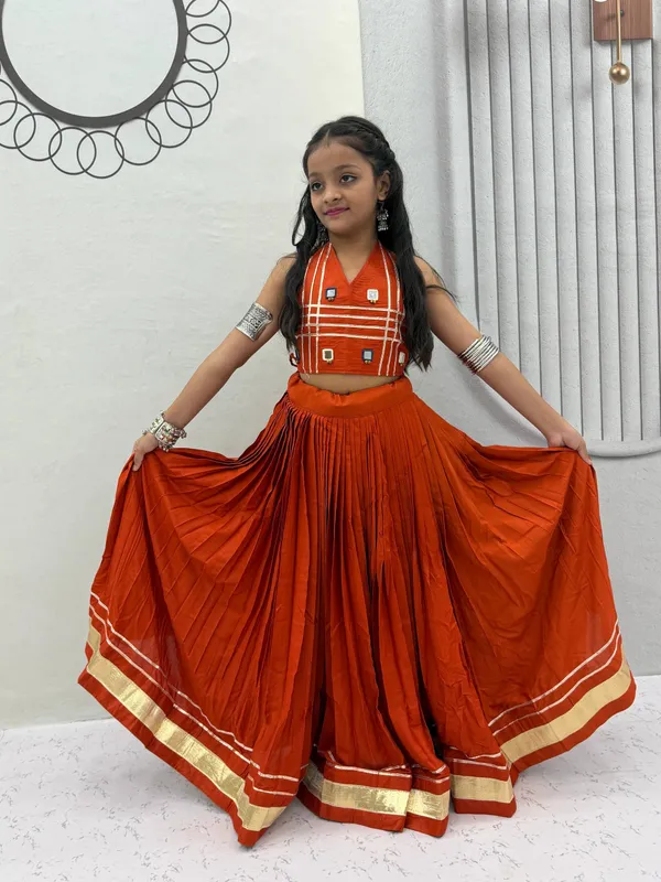 Orange_Ethnic_Style_Lehenga_Choli_For_Girls