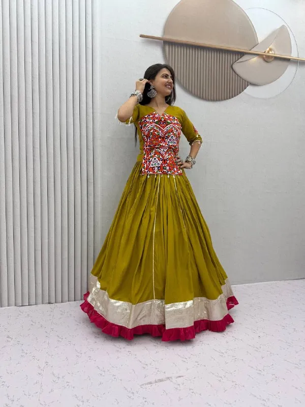 Olive_Green_Printed_Lehenga_Choli_For_Women