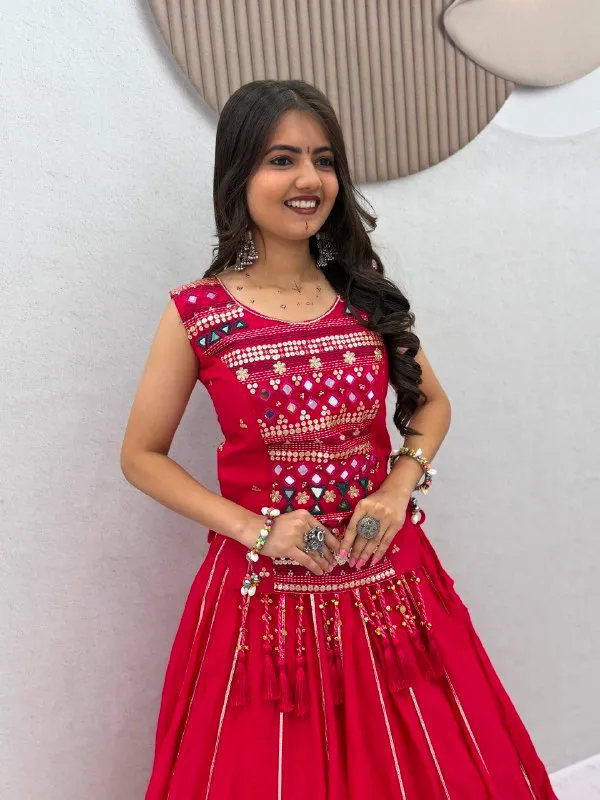 Red_Embroidered_Flared_Lehenga_Choli_Set_For_Women
