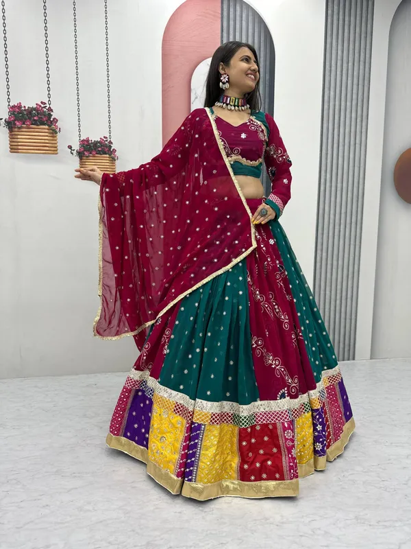 Maroon_Teal_Embellished_Lehenga_Choli_For_Women