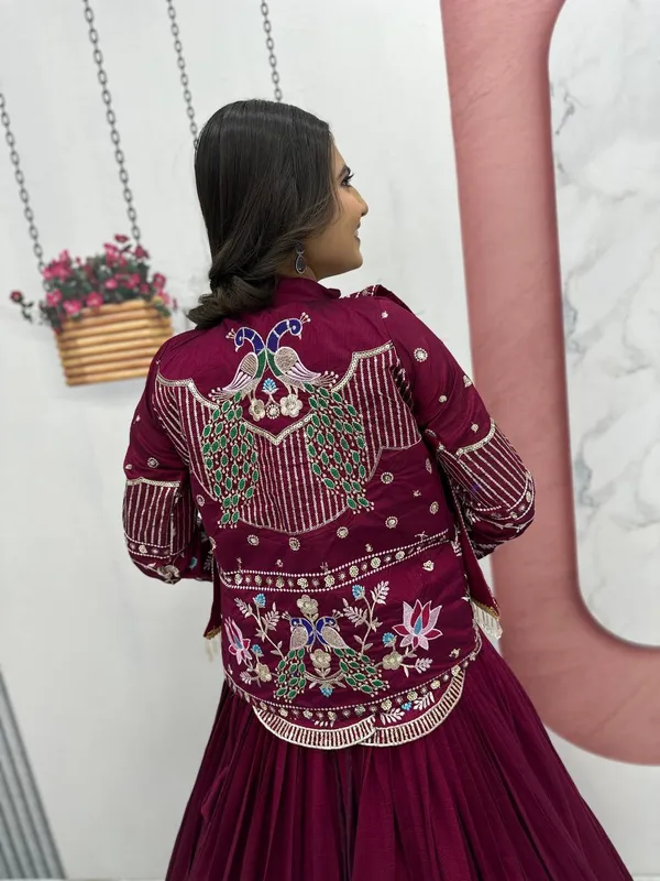 Maroon_Embroidered_Flared_Lehenga_Set_For_Women