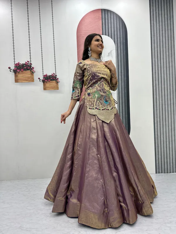 Brown_Embellished_Flared_Lehenga_Choli_For_Women