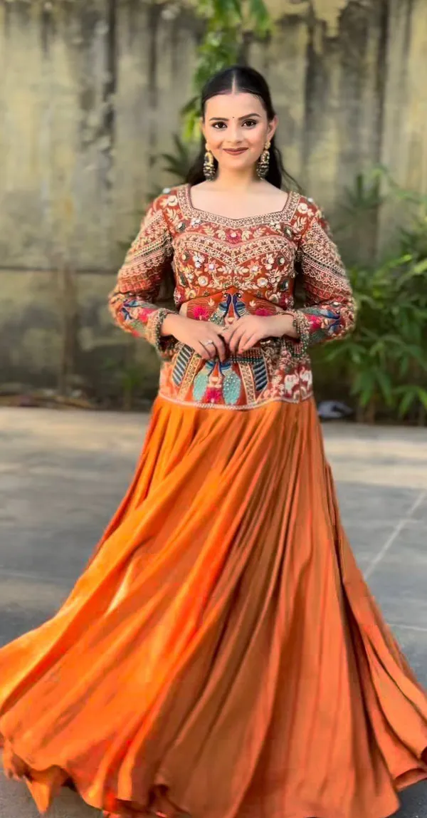 Orange_Embroidered_Flared_Lehenga_Choli_For_Women
