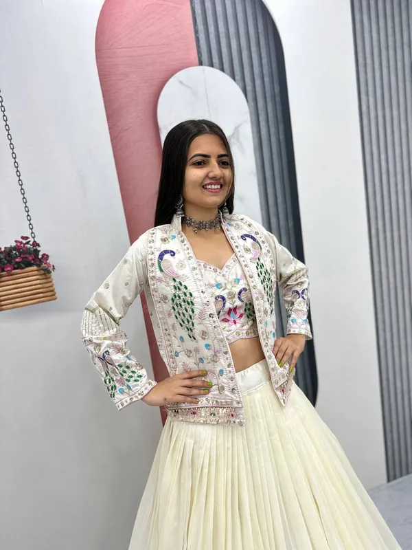 Cream_Embroidered_Jacket_Style_Lehenga_Choli_Set_For_Women